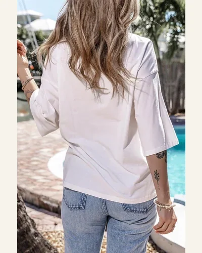 Short Sleeve T Shirt Casual White Colorblock Star, view 2
