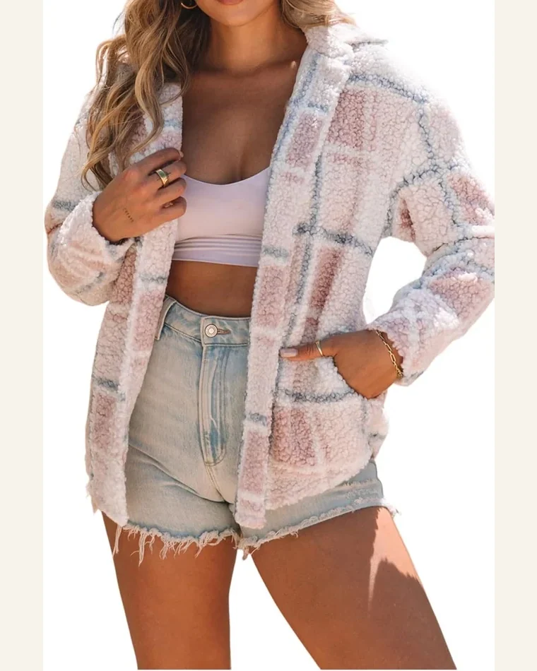 Shacket Jacket Casual Multicolor Checker Print Turn by SELINK