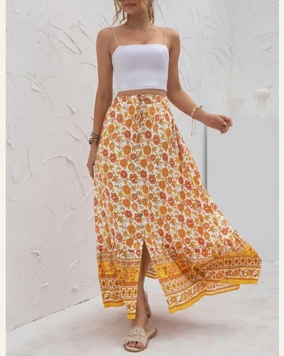 High Waist Boho Long Skirt A Line Swing, view 4
