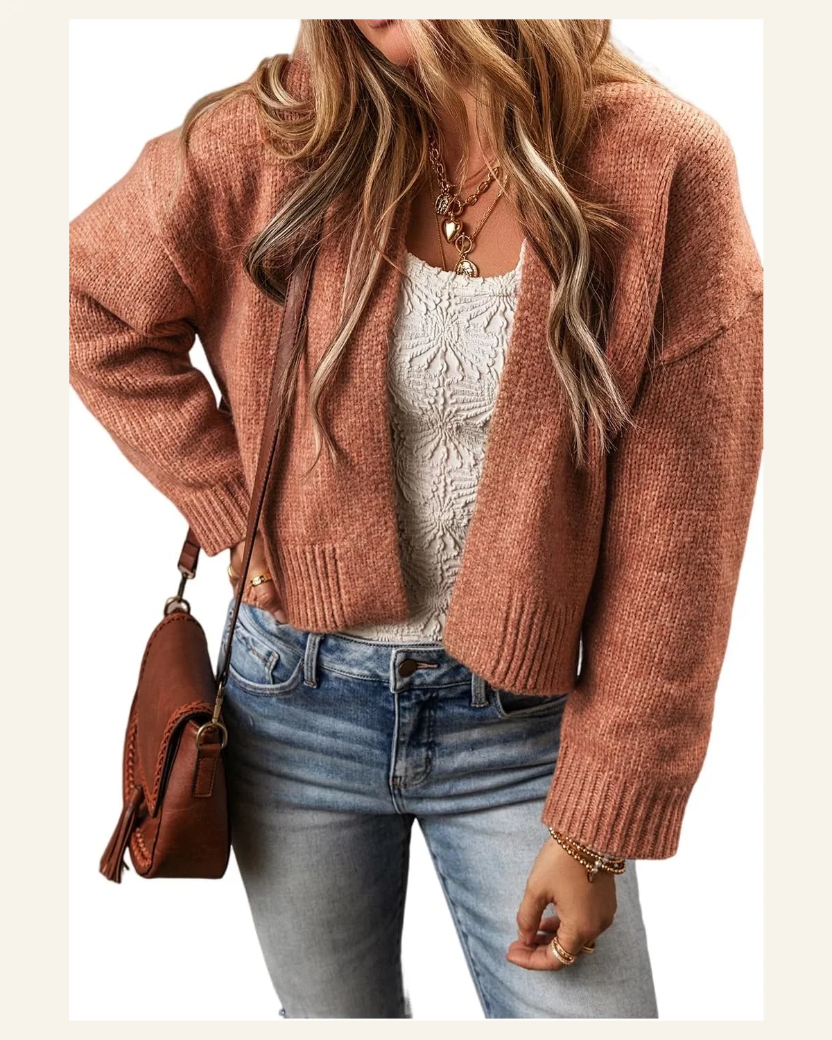 Cardigan Sweater Basic Light French Beige Drop Shoulder by SELINK