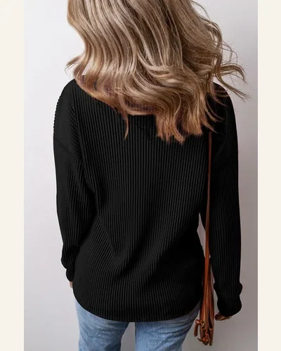 Tunic Tops Casual Black Solid Color Corded Drop, view 2