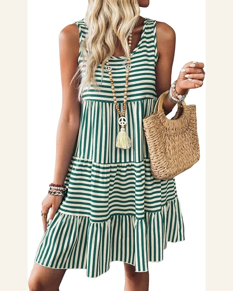 Summer Dresses Striped Sleeveless Flowy Boho Mini Beach by SELINK