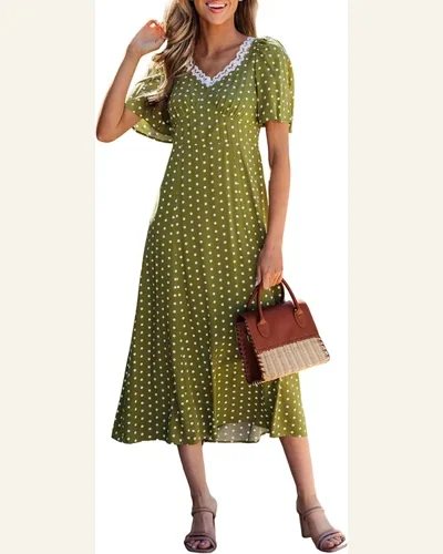 Summer Dresses Polka Dot Casual V Neck Back, view 1
