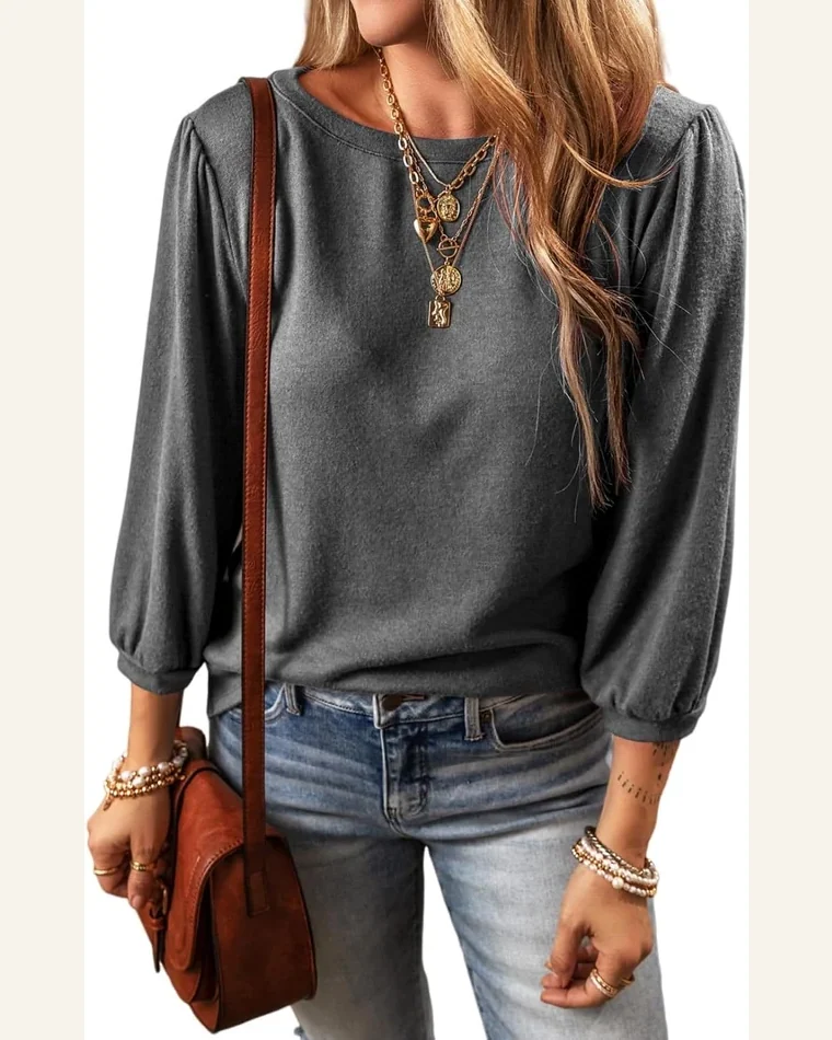 Tunic Tops Casual Medium Grey Solid Color 3/4 by SELINK