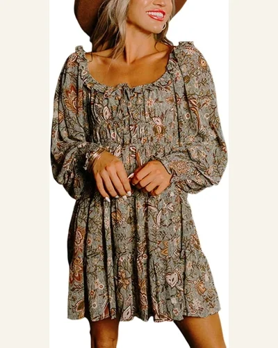 Fall Dresses Elegant Multicolour Floral Long Sleeve Frilled, view 1