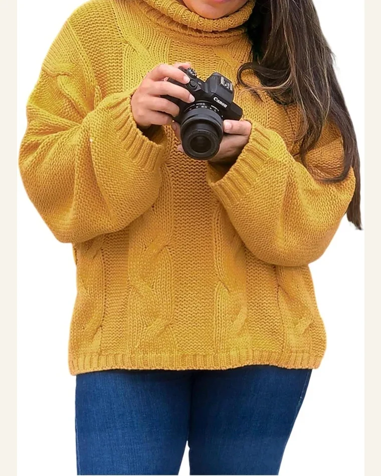 Pullover Sweater Tops Casual Yellow Cuddle Weather Cable by SELINK
