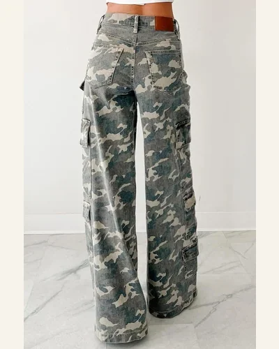 Casual High Waisted Jeans Cargo Wide Leg Loose, view 3