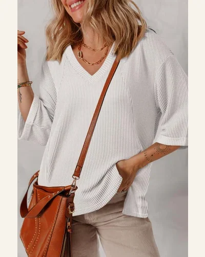Tunic Tops Casual White Solid Color Corded Drop, view 4