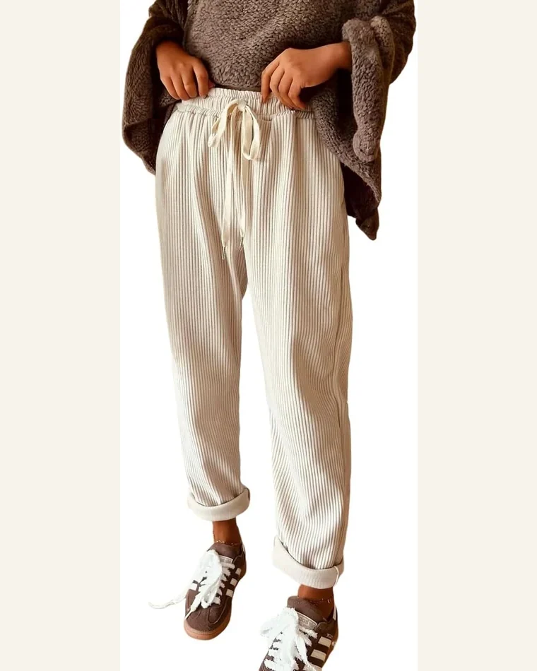 Casual Jet Stream Drawstring Pants Elastic Waist Corduroy by SELINK