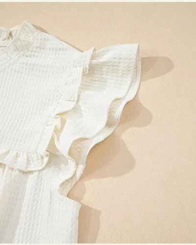 Summer Tops Ruffle Short Sleeve Waffle Knit, view 4