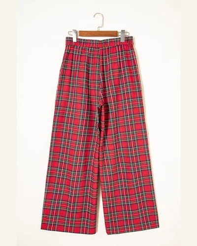 Casual Christmas Festive Plaid High Waist Wide Leg Pants, view 4