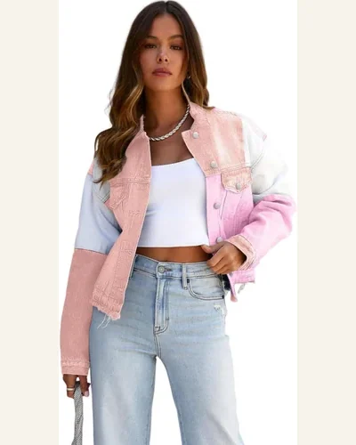 Denim Jean Jacket Casual Pirouette Color Block Denim, view 2