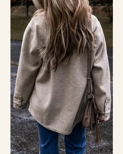 Shacket Jacket Casual Light Grey Turn Down Collar, view 2