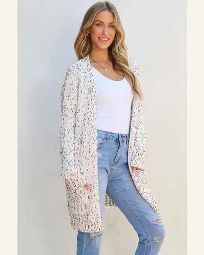 Polka Dot Cardigan Colored Cardigan Sweater, view 3