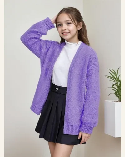 Girls Long Sleeve Cardigan Sweater Kids Solid Chunky, view 2