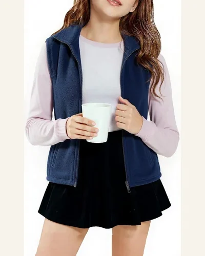 Boys Girls Polar Fleece Vest Full-Zip Lightweight Sleeveless, view 1