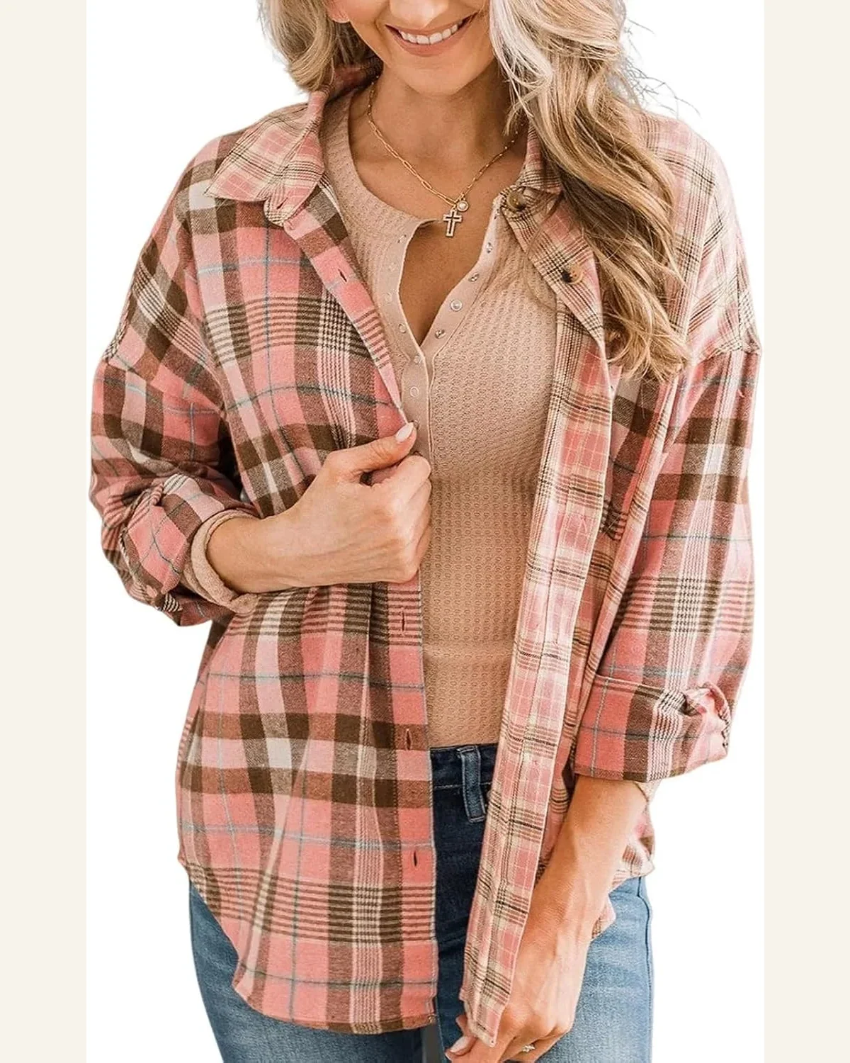 Plaid Flannel Shirts Casual Drop Shoulder Button by SELINK