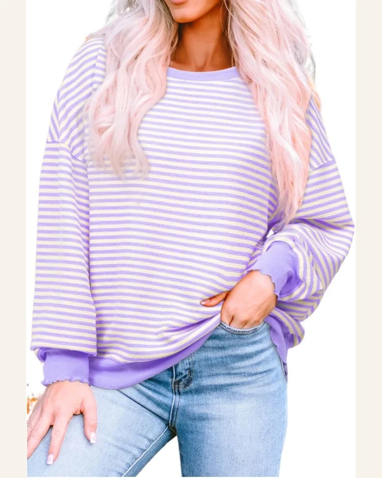 Tunic Tops Casual Purple Stripe Loose Drop Shoulder by SELINK