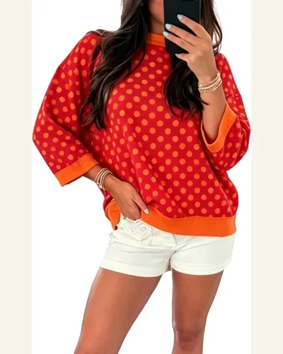 Casual Polka Dot Round Neck Bracelet Sleeve Top, view 1