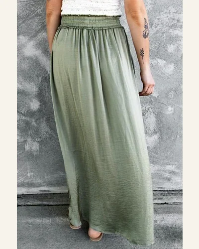 Skirts Casual Green Adjustable Drawstring Smocked Waist Maxi, view 2
