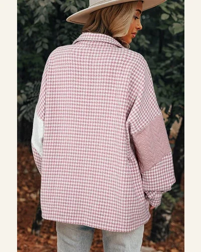 Shacket Jacket Casual Pink Houndstooth Color Contrast Textured, view 2