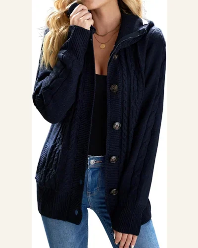 Cardigan Sweater Casual Navy Blue Long Sleeve Button-up, view 1