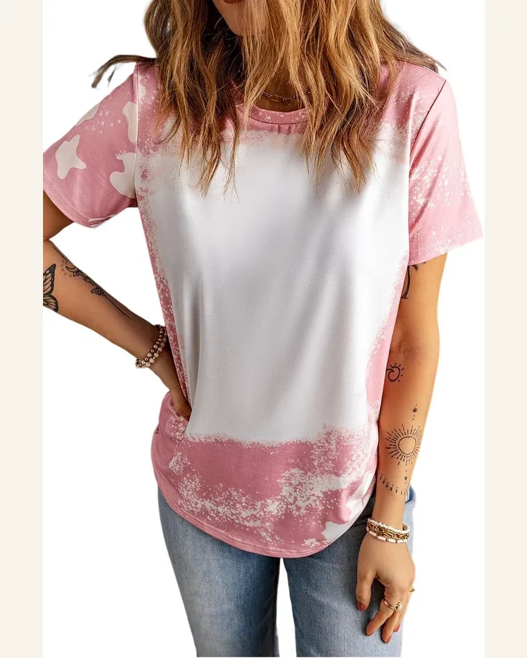Short Sleeve T Shirt Casual Pink Tie Dye by SELINK