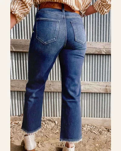 High Waisted Jeans Casual Sail Blue Mineral Wash, view 2