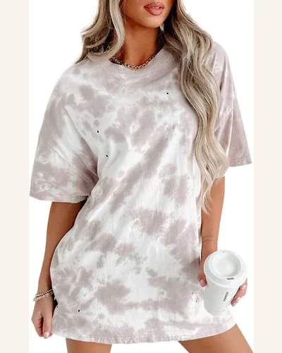 Short Sleeve T Shirt Basic White Tie-dye Round, view 2