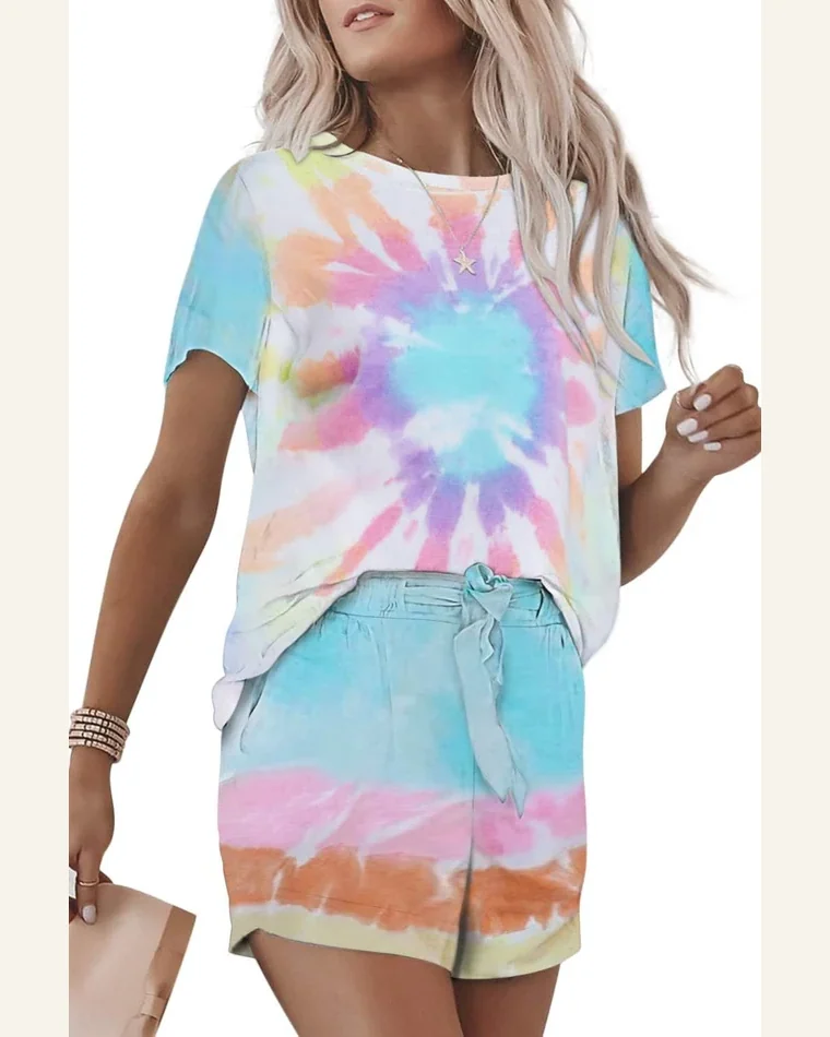 2 Piece Tie Dye Shorts Pajama Set Lounge by SELINK