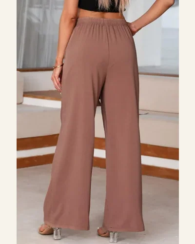Casual Loose Elastic High Waisted Tie Pants Side, view 2