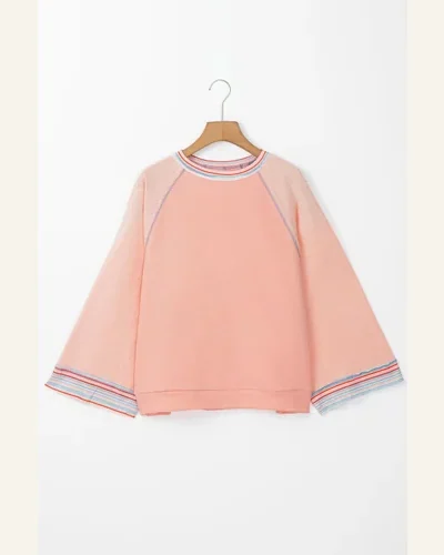 Tunic Tops Casual Grapefruit Orange Waffle Knit Wide, view 3