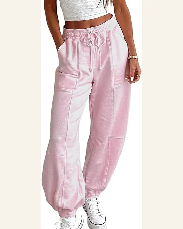 Casual Drawstring Waist Pants Solid Patchwork Comfort Wide by SELINK