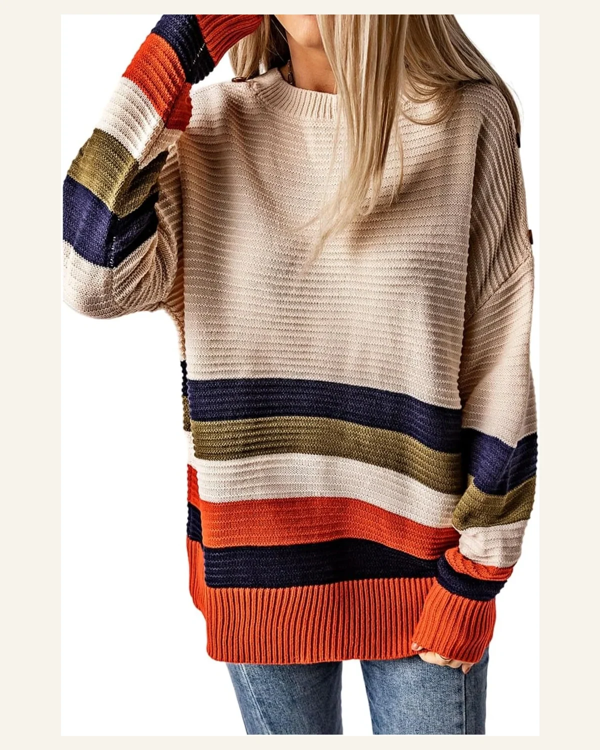 Pullover Sweater Tops Casual White Buttoned Shoulder Drop by SELINK