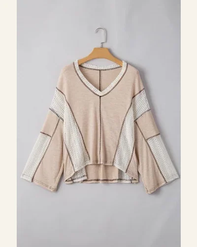 Tunic Tops Casual Parchment Crochet Detail Exposed Seam, view 3