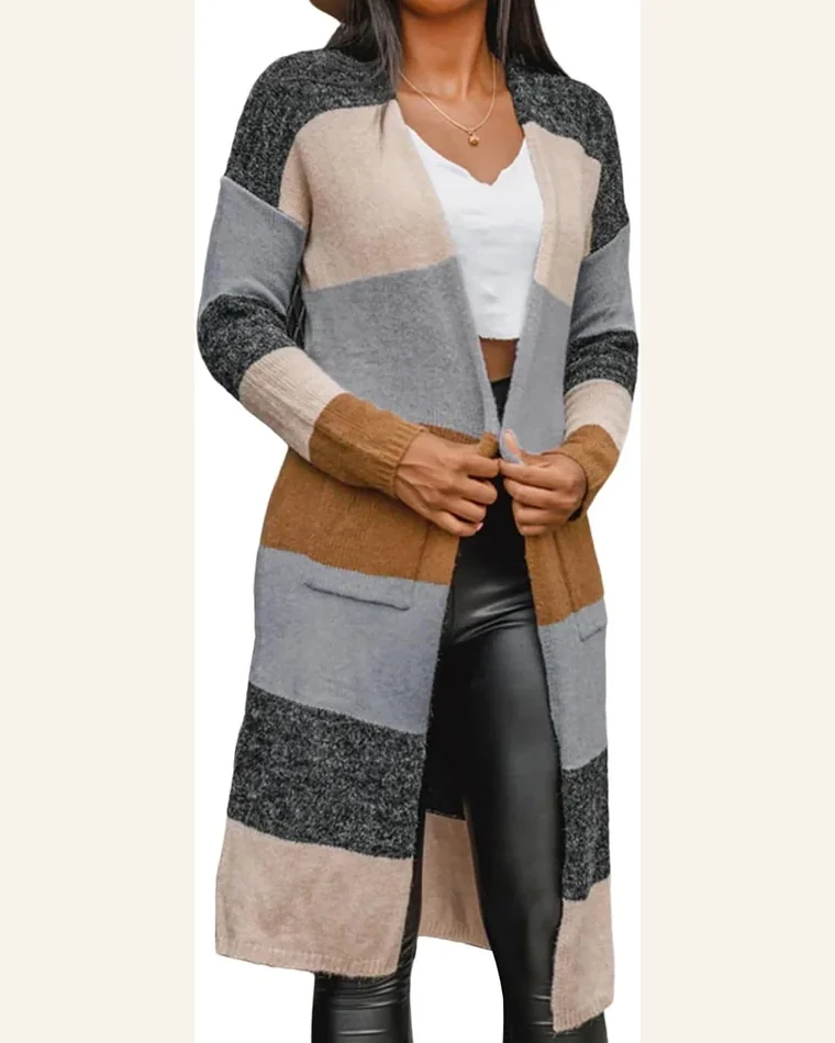 Cardigan Sweater Long Sleeve Carbon Grey Colorblock Open by SELINK