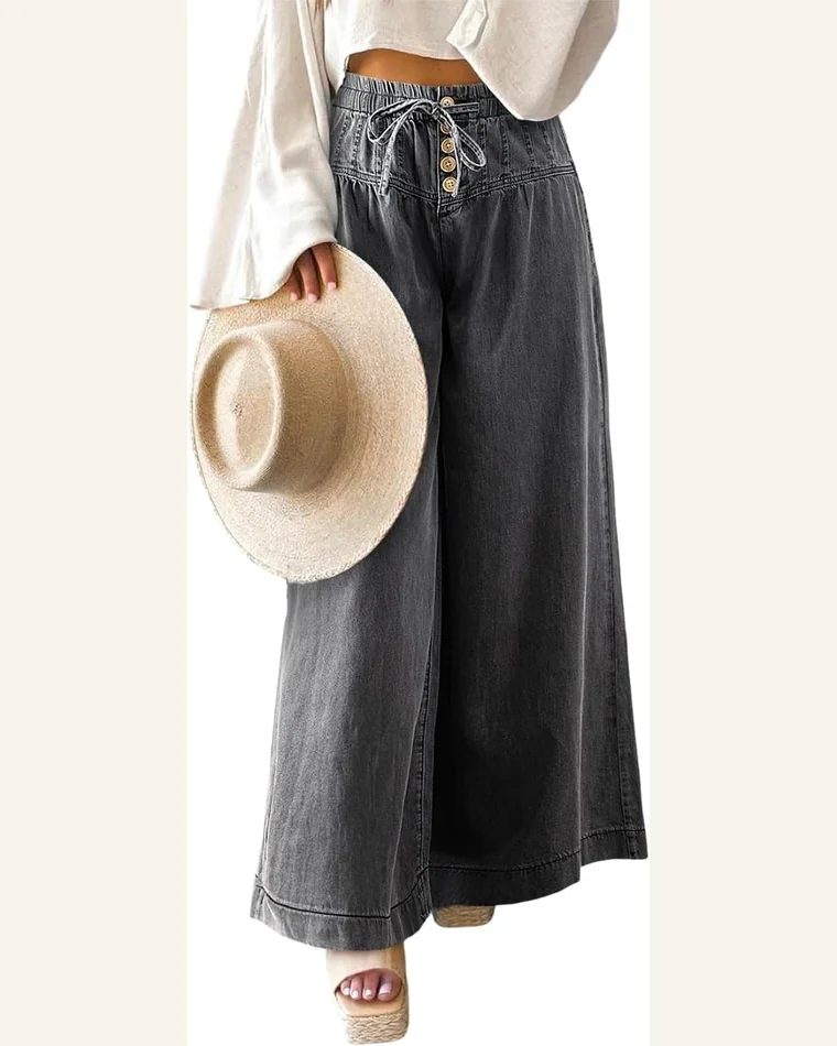 Casual Dusk Mineral Wash Button Jeans Drawstring Elastic by SELINK
