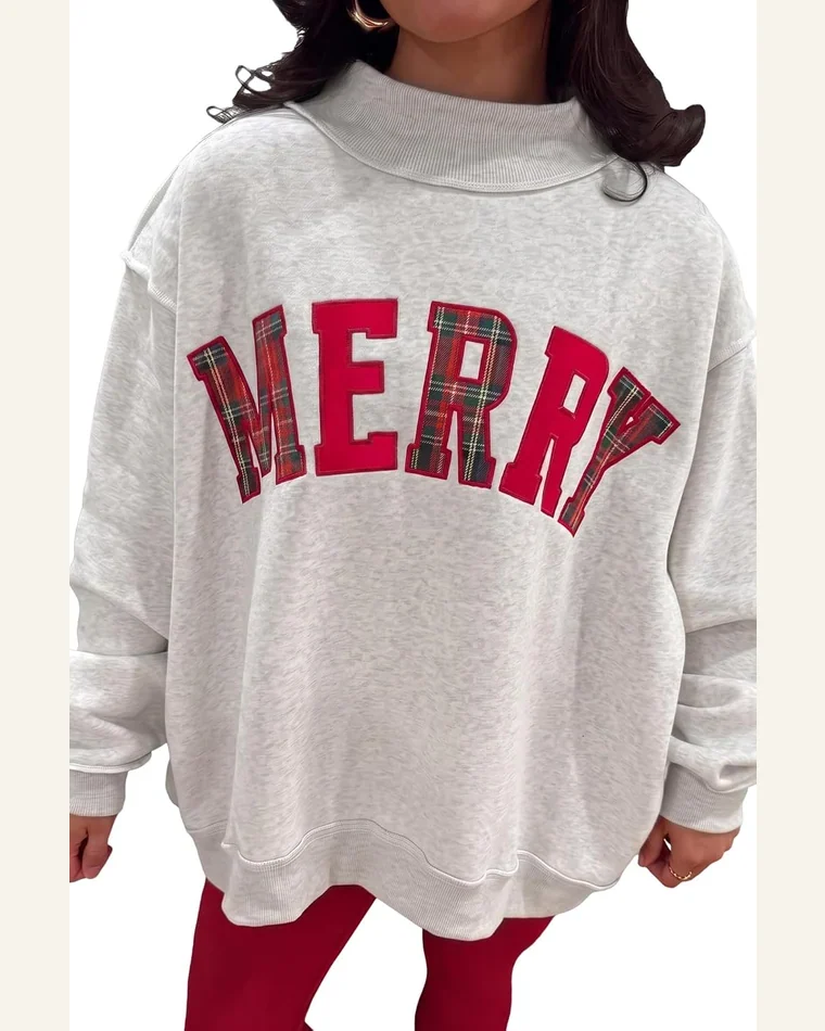 MERRY Embroidered Letter Pullover Sweatshirt by SELINK