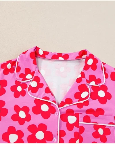 Summer Pajamas Sets Short Sleeve Flower Button, view 3