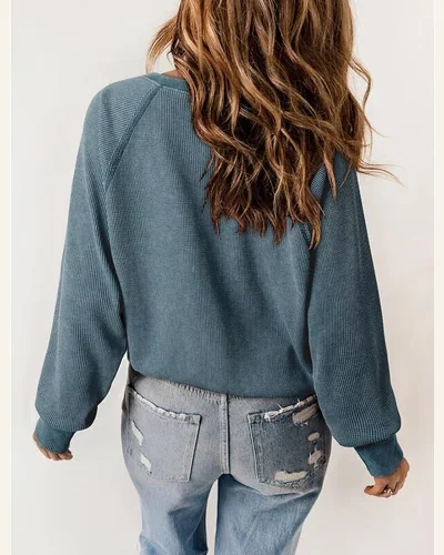 Casual Long Sleeve Shirts Waffle Knit Button, view 2