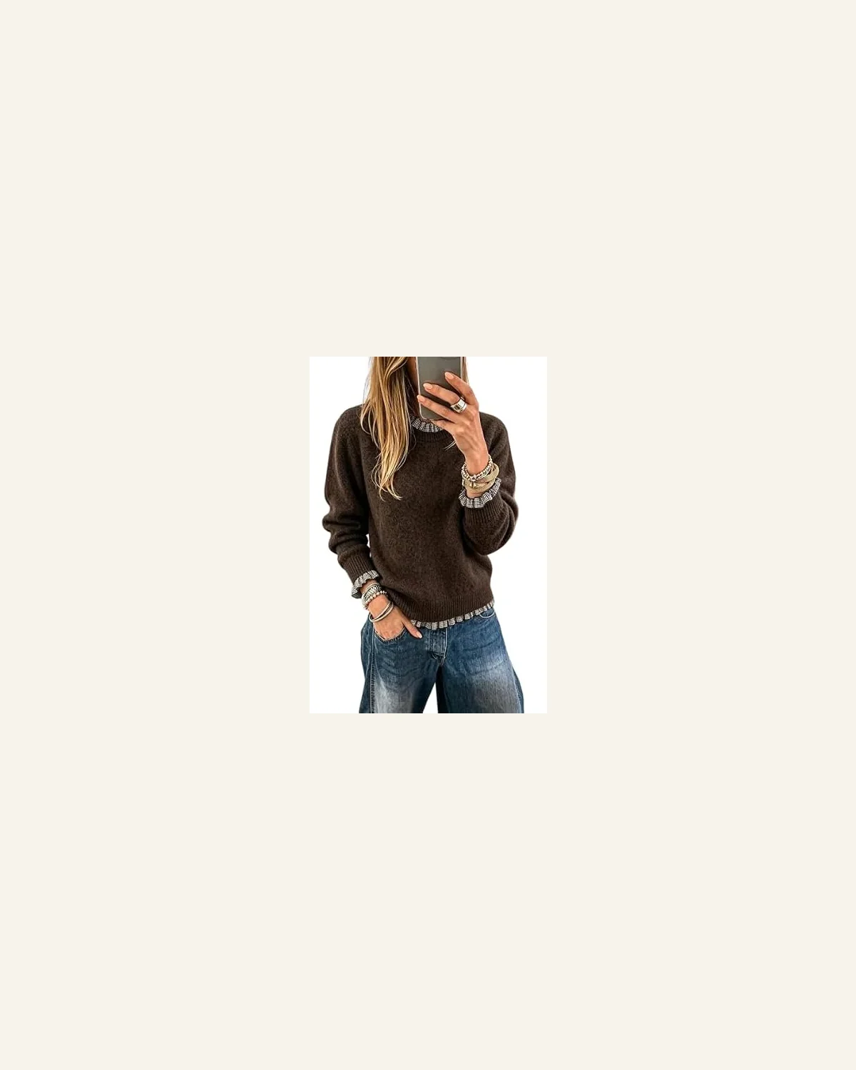 Casual Plaid Ruffle Trim Pullover Sweater Chicory by SELINK