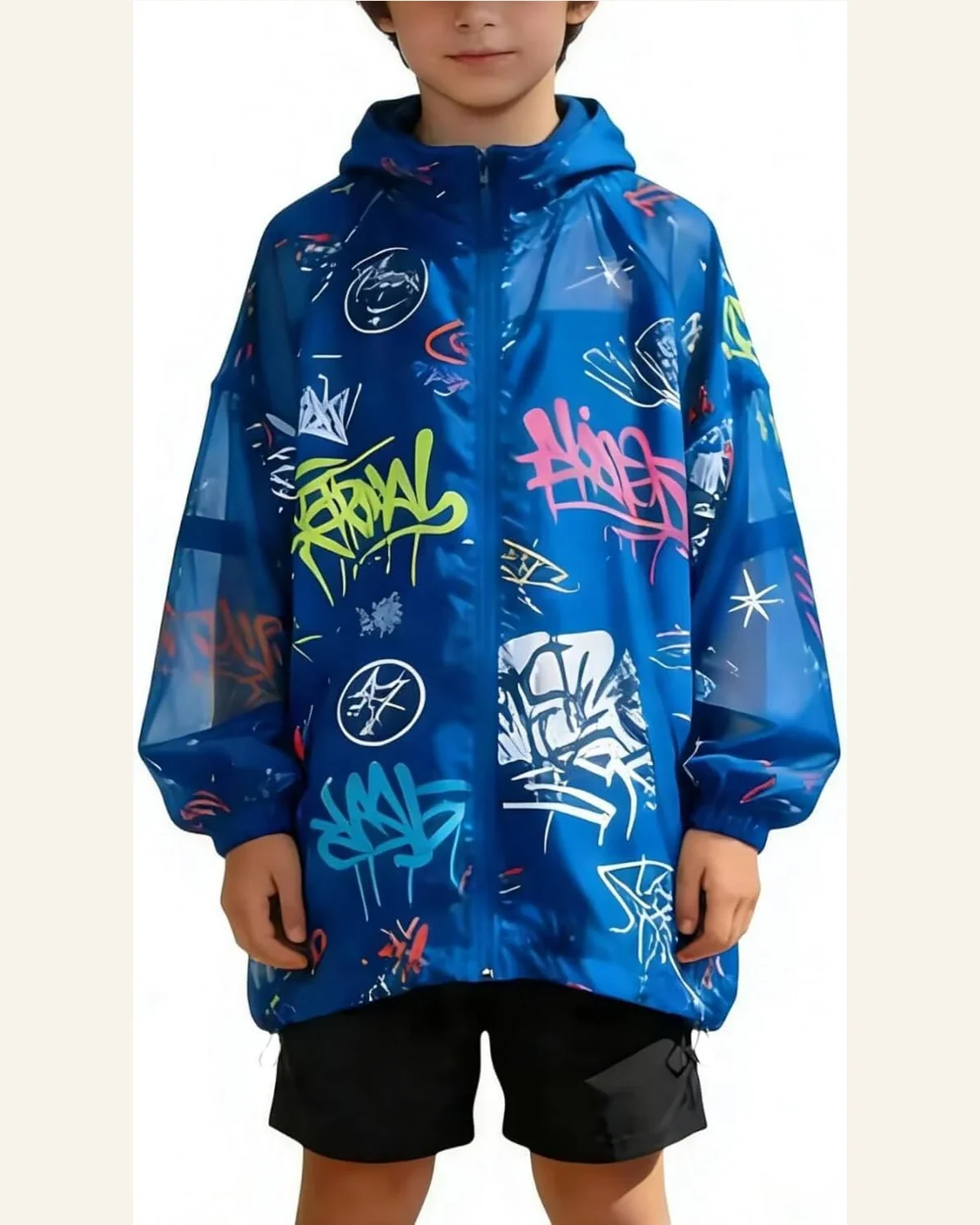 Boys Graffiti Print Hooded Sun Protection Jacket Kids by SELINK