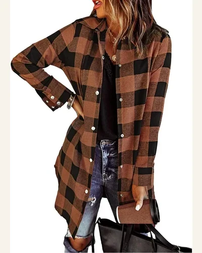 Casual Long Sleeve Button Down Long Flannel Shirts, view 1