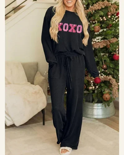 Pajamas JOLLY Corded Long Sleeve Top and Pants, view 2