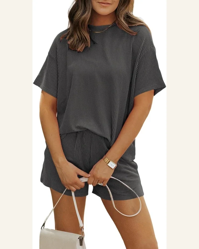 Casual Carbon Grey Ribbed Textured Knit Loose Fit Top by SELINK