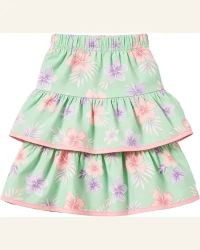 Big Girls Mint Green Tropical Hibiscus Floral Skirt, view 1