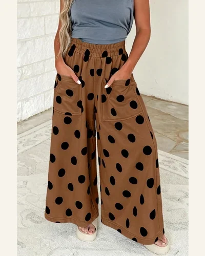Polka Dot Wide Leg Lounge Pants High Waist, view 3