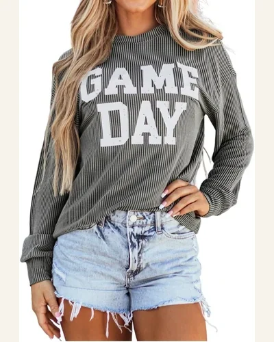 Tunic Tops Casual Dark Grey Corded GAME DAY, view 1