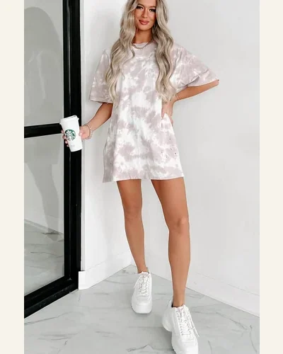 Short Sleeve T Shirt Basic White Tie-dye Round, view 3