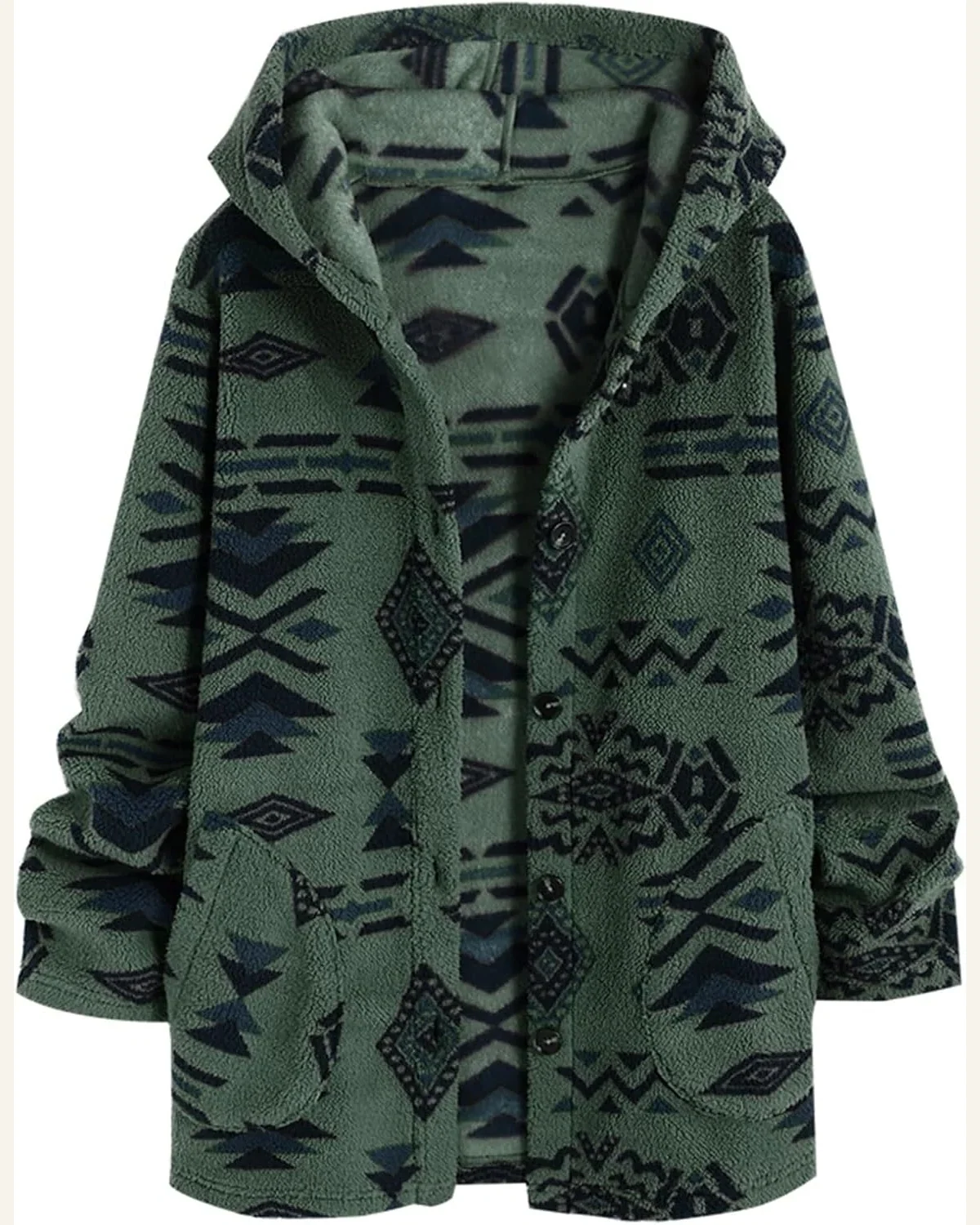 Fuzzy Fleece Jacket Aztec Long Sleeve Button by SELINK